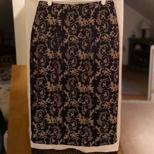 Worthington Black and Gold Jacquard Pencil Skirt